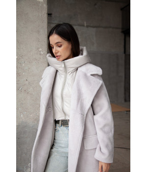 Женское пальто-пуховик с натуральным наполнителем и овечьей шерстью серого цвета  - фото 2
