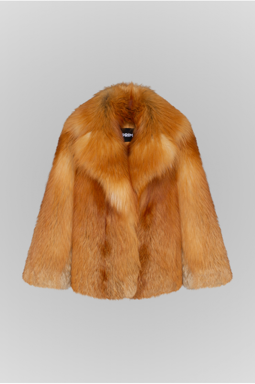 Стильна шуба рудого кольору із лисиці - фото 0