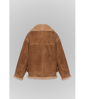 Замшева дублянка коричневого кольору із натуральної овчини - фото 0