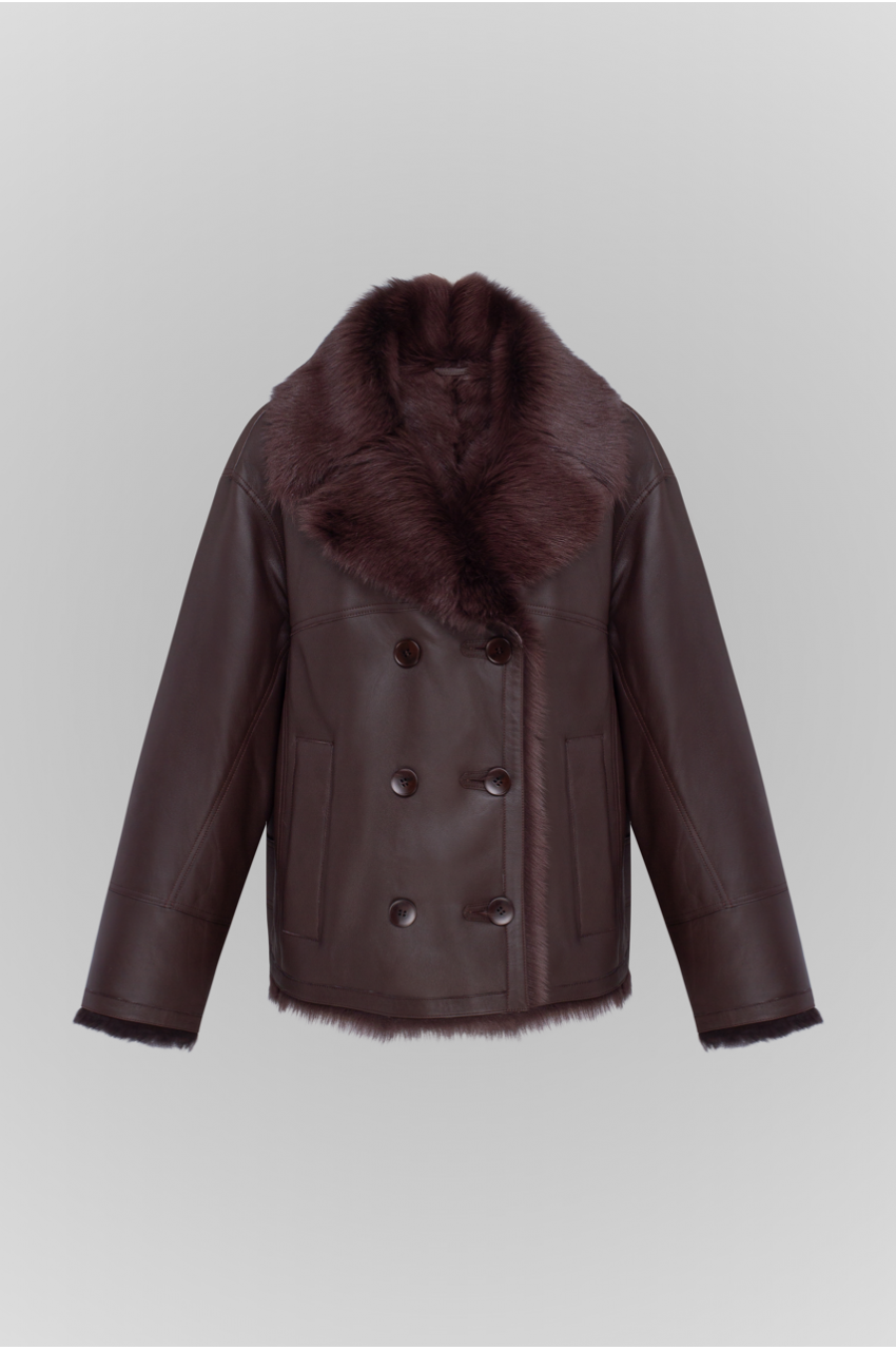 Стильна дублянка з тосканської вівці шоколадного кольору - фото 0 Стильна дублянка з тосканської вівці шоколадного кольору - фото 0