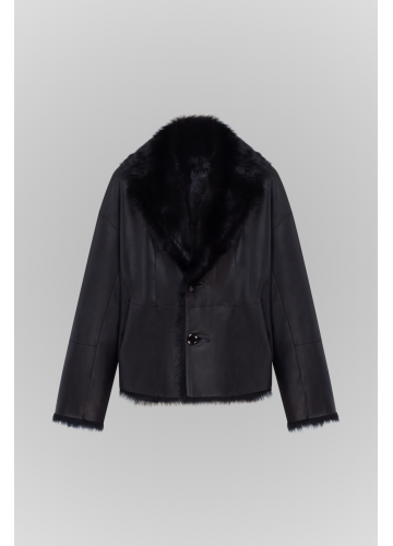 Двостороння дублянка з тосканської вівці чорного кольору - фото 1