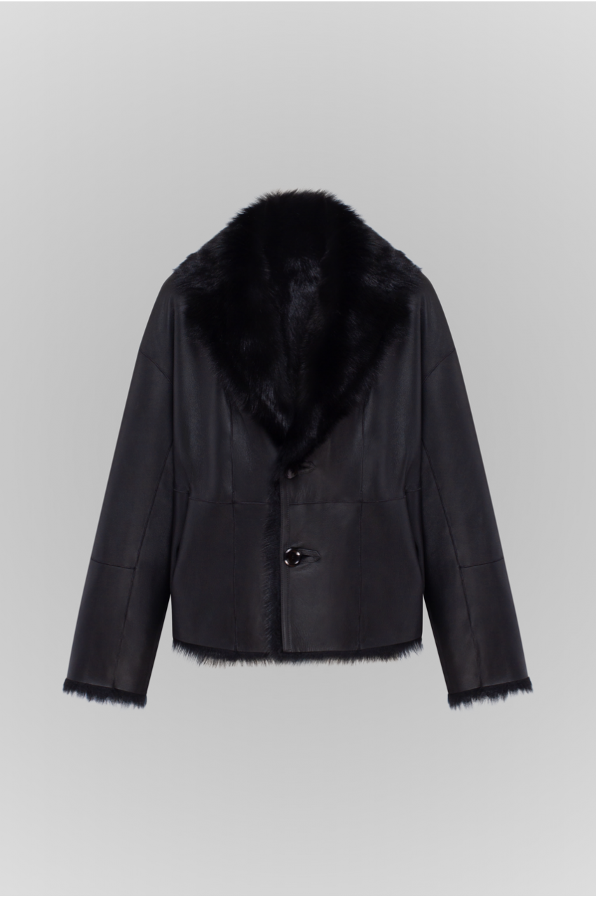 Двостороння дублянка з тосканської вівці чорного кольору - фото 0