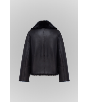 Двостороння дублянка з тосканської вівці чорного кольору - фото 0