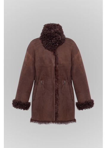 Двостороння замшева дублянка шоколадного кольору - фото 1