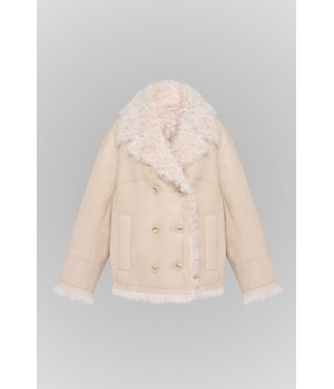 Дубленка бежевого цвета из натуральной овчины - фото 6