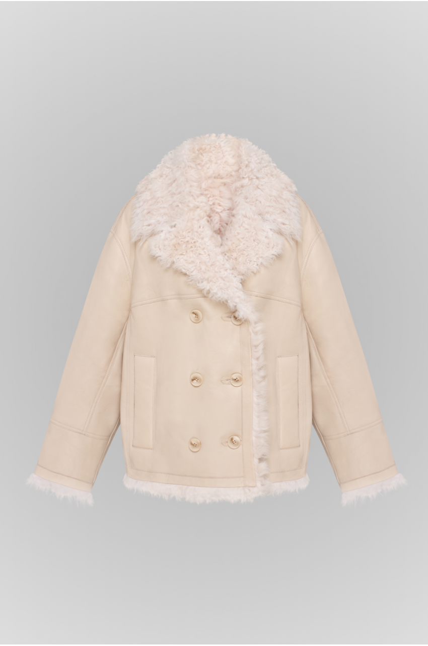 Дублянка бежевого кольору із натуральної овчини - фото 0
