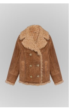Замшева дублянка коричневого кольору із натуральної овчини - фото 1