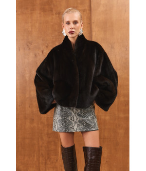 Коротка шуба OVERSIZE темно-шоколадного кольору з канадської норки - фото 10