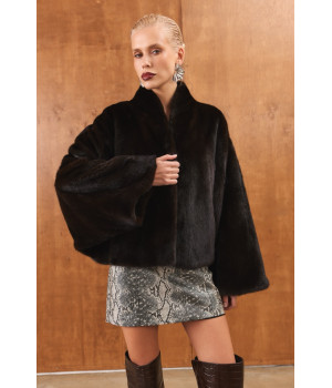 Коротка шуба OVERSIZE темно-шоколадного кольору з канадської норки - фото 6