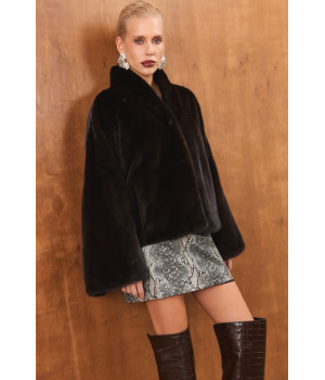Коротка шуба OVERSIZE темно-шоколадного кольору з канадської норки - фото 9