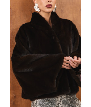 Коротка шуба OVERSIZE темно-шоколадного кольору з канадської норки - фото 7
