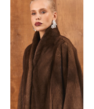 Коротка шуба OVERSIZE шоколадного кольору з канадської норки - фото 6