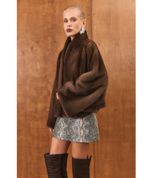 Коротка шуба OVERSIZE шоколадного кольору з канадської норки - фото 5