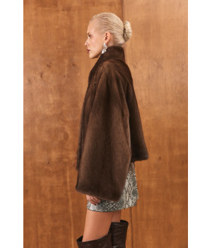 Коротка шуба OVERSIZE шоколадного кольору з канадської норки - фото 3