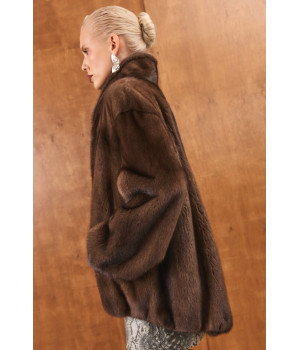 Шуба OVERSIZE шоколадного кольору з канадської норки - фото 1