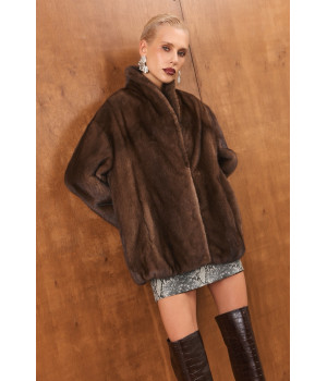 Шуба OVERSIZE шоколадного кольору з канадської норки - фото 8