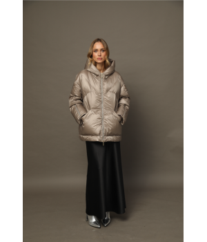 Жіночий OVERSIZE пуховик в кольорі світлий металік - фото 6