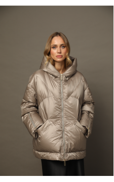 Жіночий OVERSIZE пуховик в кольорі світлий металік - фото 1