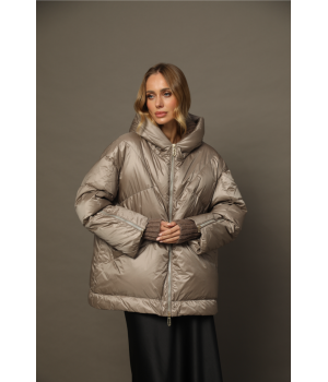 Жіночий OVERSIZE пуховик в кольорі світлий металік - фото 1