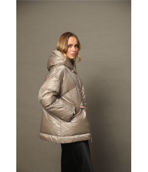 Жіночий OVERSIZE пуховик в кольорі світлий металік - фото 5