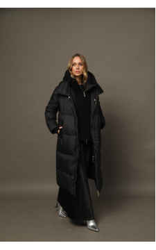Черный длинный пуховик с натуральным наполнителем в стиле OVERSIZE - фото 1
