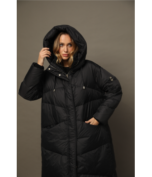 Довгий жіночий пуховик чорного кольору в стилі OVERSIZE - фото 3