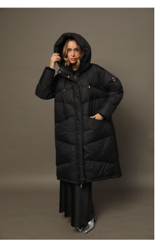Довгий жіночий пуховик чорного кольору в стилі OVERSIZE - фото 1