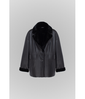 Классическая двусторонняя дубленка-пиджак черного цвета - фото 6