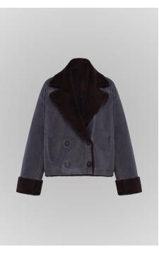 Винтажная дубленка из натуральной овчины графитового цвета - фото 1