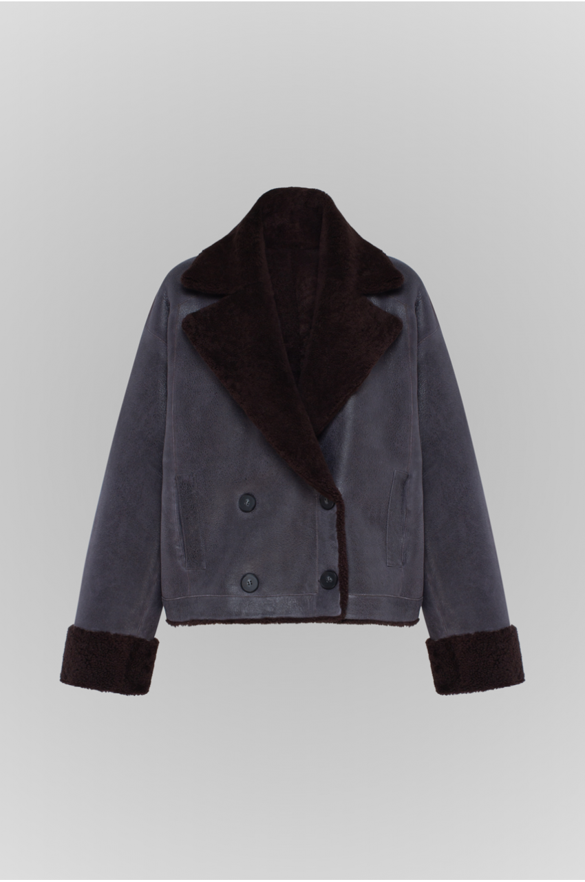 Винтажная дубленка из натуральной овчины графитового цвета - фото 0 Винтажная дубленка из натуральной овчины графитового цвета - фото 0