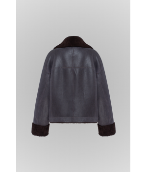 Винтажная дубленка из натуральной овчины графитового цвета - фото 1