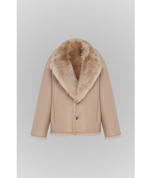 Двухсторонняя бежевая дубленка из кашемирового ягненка - фото 0