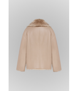 Двухсторонняя бежевая дубленка из кашемирового ягненка - фото 2