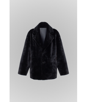 Классическая двусторонняя дубленка-пиджак черного цвета - фото 5