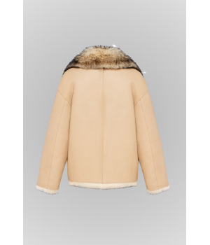 Двухсторонняя коричневая дубленка из кашемирового ягненка - фото 0