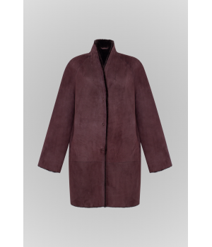 Замшевая двусторонняя дубленка шоколадного цвета - фото 0