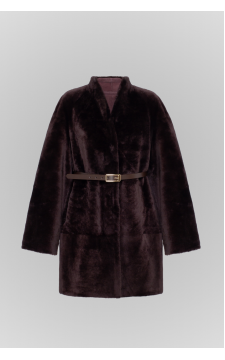 Замшевая двусторонняя дубленка шоколадного цвета - фото 1