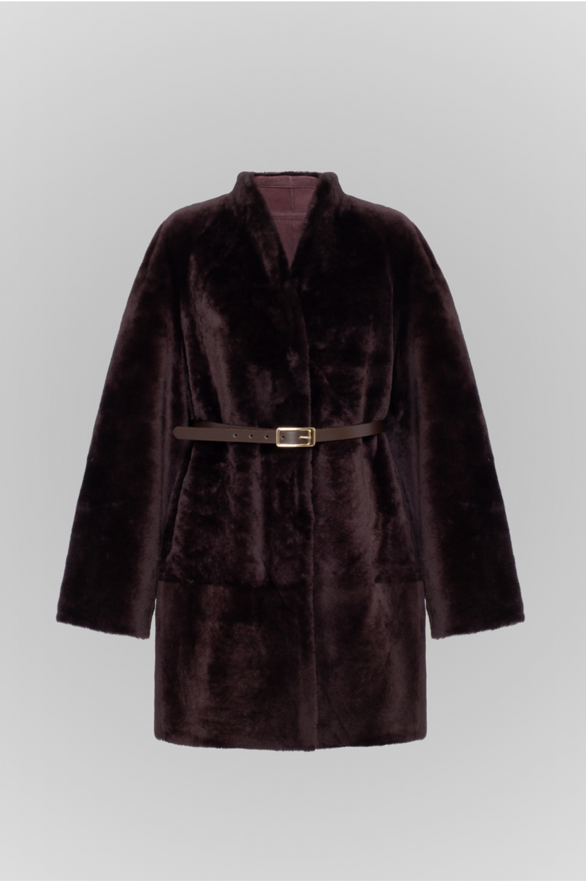 Замшевая двусторонняя дубленка шоколадного цвета - фото 0 Замшевая двусторонняя дубленка шоколадного цвета - фото 0