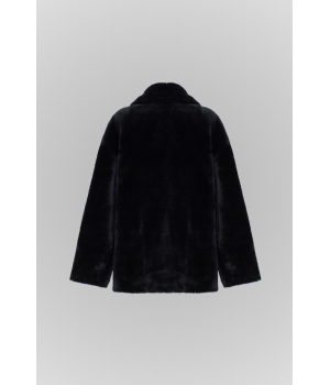 Классическая двусторонняя дубленка-пиджак черного цвета - фото 7