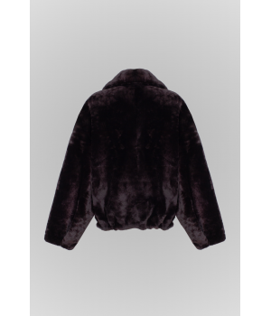 Двухсторонняя короткая дубленка-бомбер темно-шоколадного цвета - фото 8