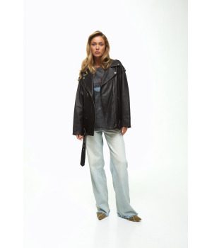 Класична куртка-косуха чорного кольору в стилі OVERSIZE - фото 7