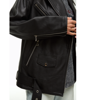 Класична куртка-косуха чорного кольору в стилі OVERSIZE - фото 6