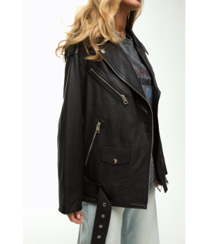 Класична куртка-косуха чорного кольору в стилі OVERSIZE - фото 5