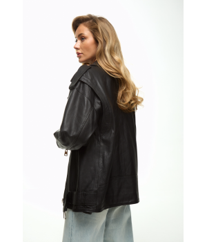 Класична куртка-косуха чорного кольору в стилі OVERSIZE - фото 4