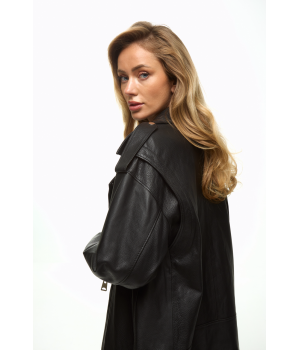 Класична куртка-косуха чорного кольору в стилі OVERSIZE - фото 3