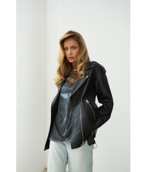 Класична куртка-косуха чорного кольору в стилі OVERSIZE - фото 1