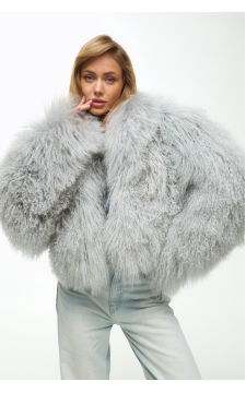 Женская дублёнка серого цвета из натуральной ламы - фото 1