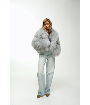 Женская дублёнка серого цвета из натуральной ламы - фото 7
