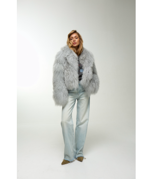 Женская дублёнка серого цвета из натуральной ламы - фото 2