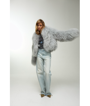 Женская дублёнка серого цвета из натуральной ламы - фото 6